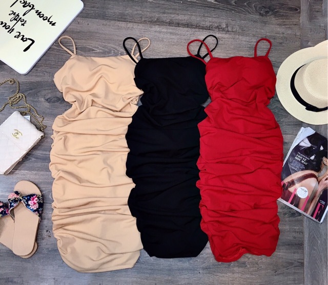 Đầm body nhún hai dây tôn dáng che khuyết điểm