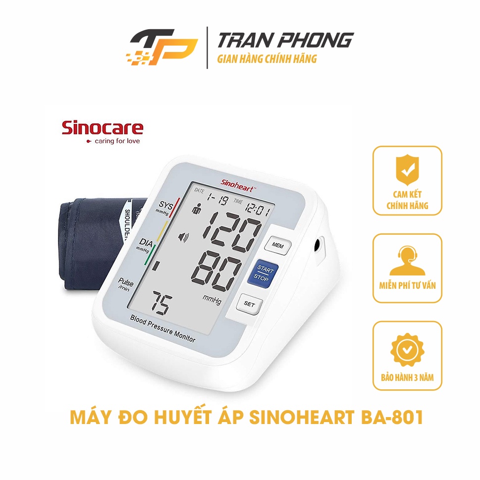 Máy đo huyết áp bắp tay Sinocare Sinoheart BA-801 ( Công Nghệ Đức ) | Hàng Chính Hãng BH 3 Năm