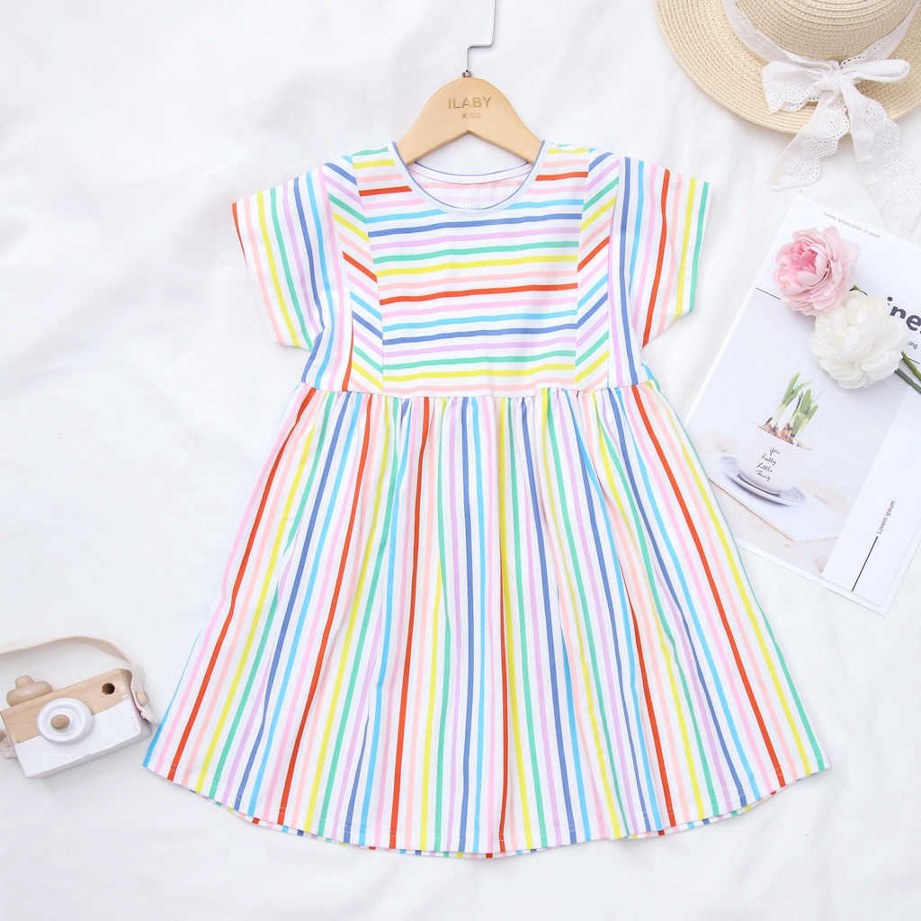 Váy cho bé gái ILABY kẻ màu sắc chất thun cotton thoáng mát [11IG08450222]