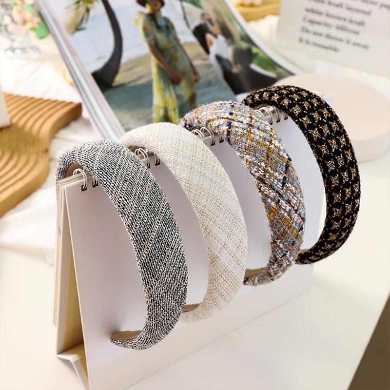 Băng Đô Vải Tweed Dệt Kim Bản Rộng Họa Tiết Kẻ Sọc Cổ Điển Thanh Lịch Cho Nữ