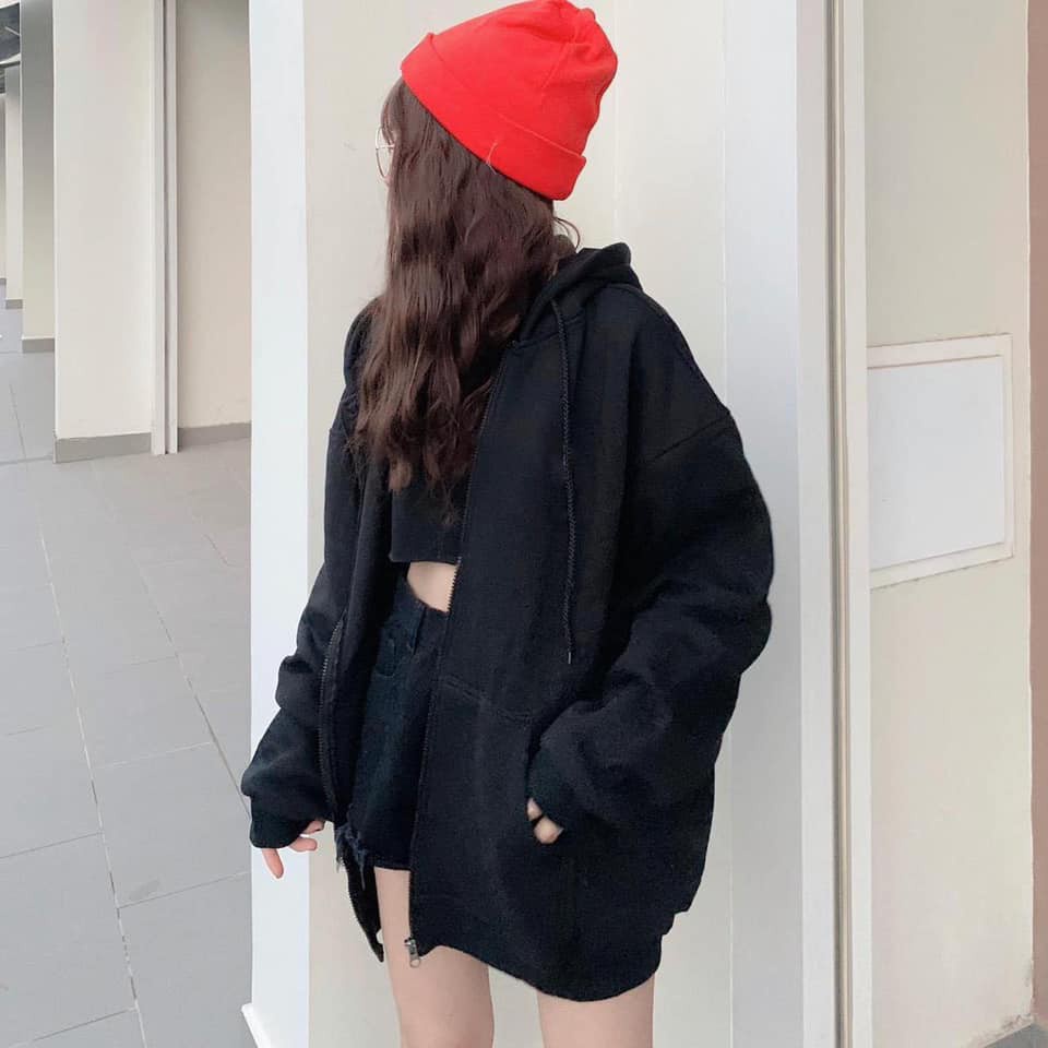 Áo hoodie nam áo khoác nỉ nữ mũ ulzzang trắng đen tay bồng khóa kéo cao cấp Freeship | BigBuy360 - bigbuy360.vn