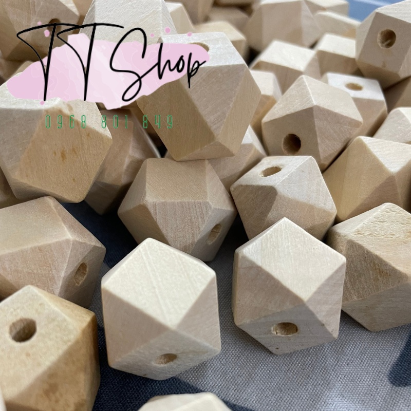 Hạt gỗ đa giác handmade kích thước 20mm trang trí làm macrame, decor, màu mộc, mix nhiều màu | TT Shop