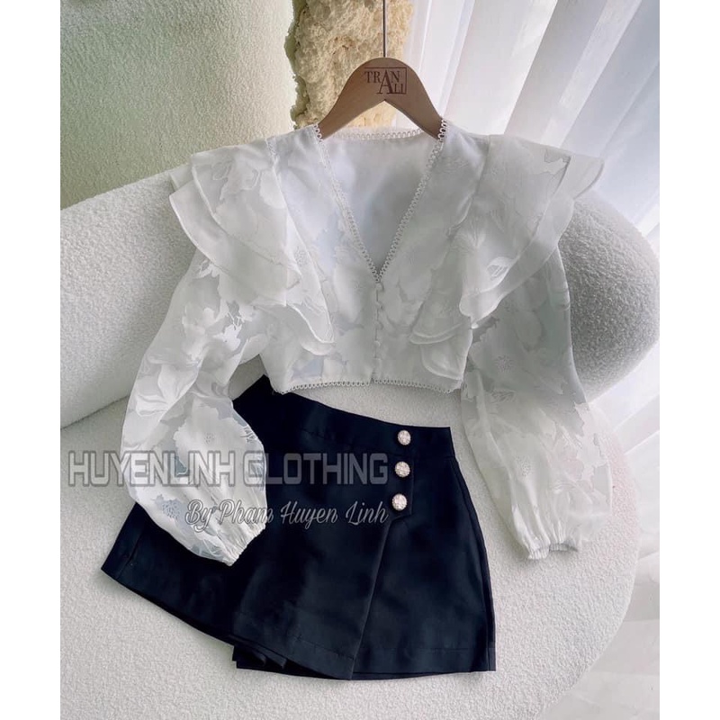 Áo croptop vải voan tay phồng in hoa kiểu Hàn Quốc xinh xắn cho nữ Aosmcrtvoanto6808