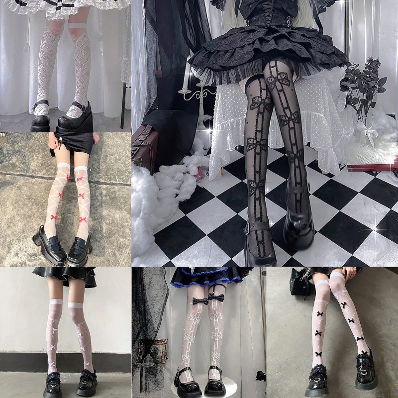 Xixi Vớ Lưới Dài Trên Gối Phối Nơ Phong Cách Lolita Nhật Bản Ngọt Ngào Cho Nữ