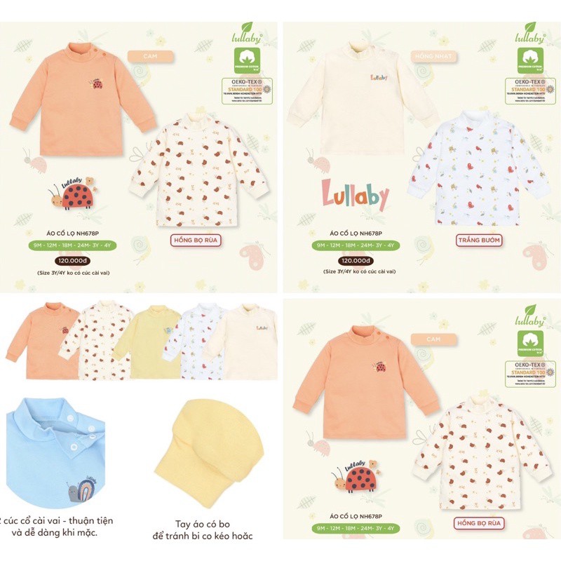 Áo cổ lọ cổ 3 phân cotton dày Lullaby bé gái mẫu mới 2021(9m-4y)