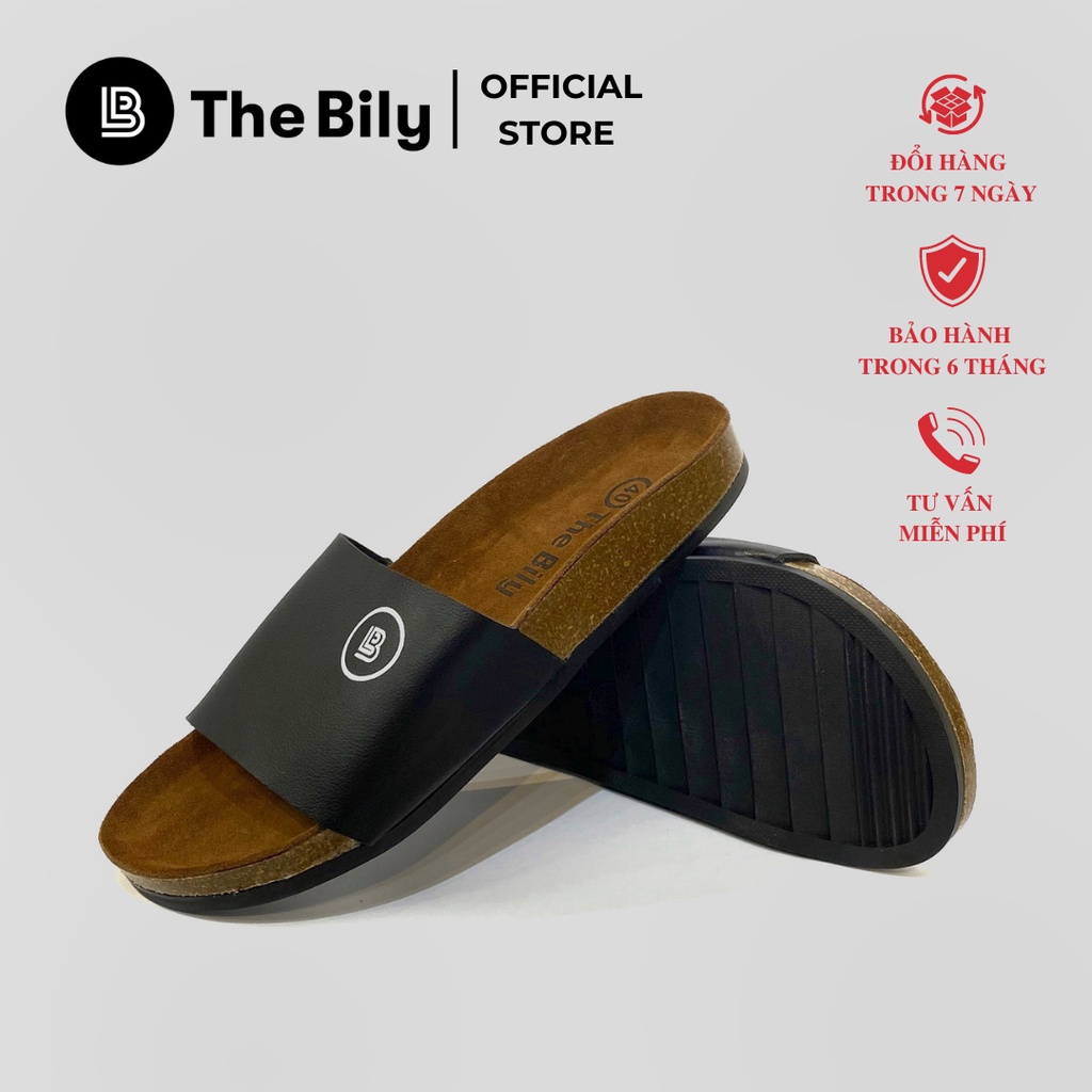 DÉP ĐẾ TRẤU QUAI NGANG NAM THE BILY DA PU ĐEN - BLT03