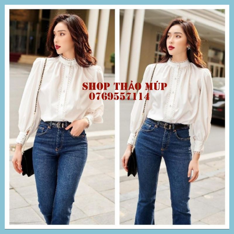ÁO SƠ MI TRẮNG CỔ TỤ DÀI TAY - KÍN ĐÁO SANG TRỌNG - KẾT HỢP QUẦN JEAN , CHÂN VÁY , ĐỒ MẶC ĐI HỌC ĐI LÀM, TIỆC TÙNG