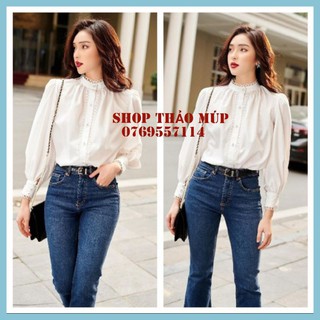 ÁO SƠ MI TRẮNG CỔ TỤ DÀI TAY - KÍN ĐÁO SANG TRỌNG - KẾT HỢP QUẦN JEAN , CHÂN VÁY , ĐỒ MẶC ĐI HỌC ĐI LÀM, TIỆC TÙNG