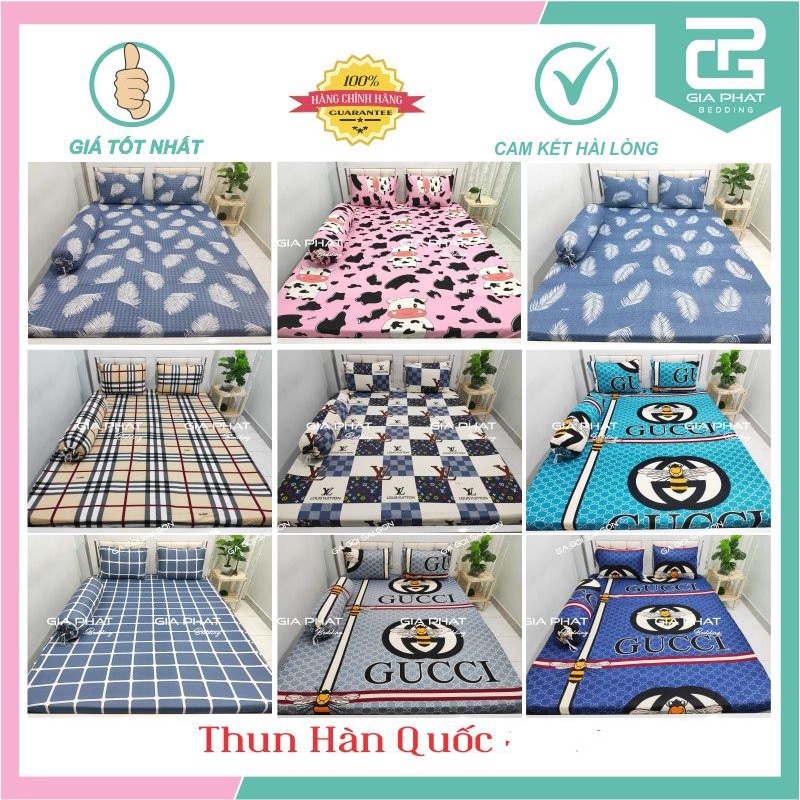 Bộ ga 1m6×2m nệm cao 17_27cm thun lạnh Hàn Quốc 4món 1ga, 3 vỏ gối