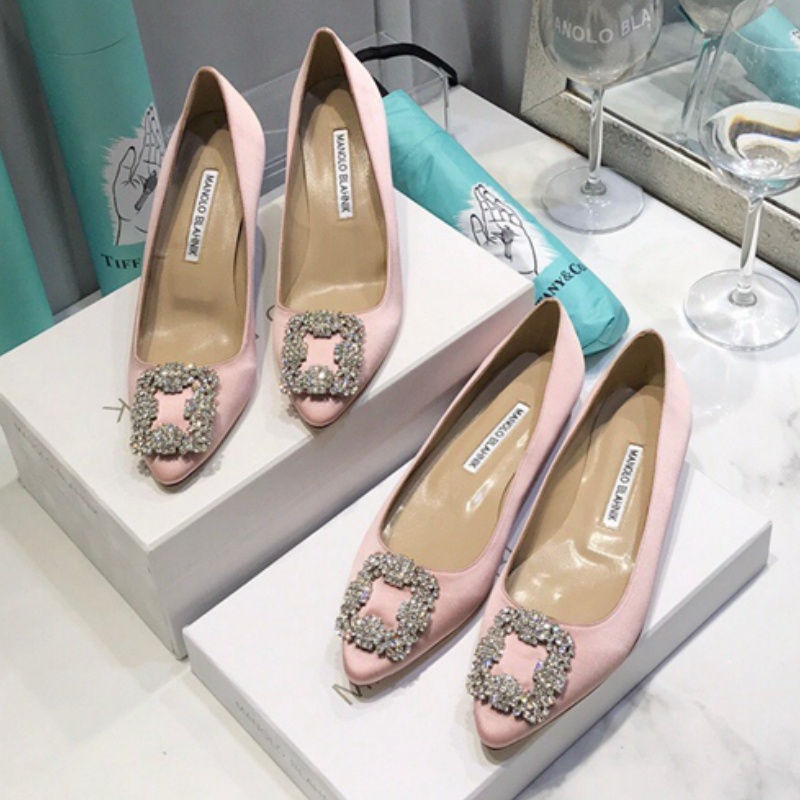 Giày Cao Gót 1.5 / 6.5 / 9.5cm Manolo Blahnik Nhập Khẩu Ý Chất Liệu Da Cừu Thật Thời Trang Quyến Rũ Cho Nữ