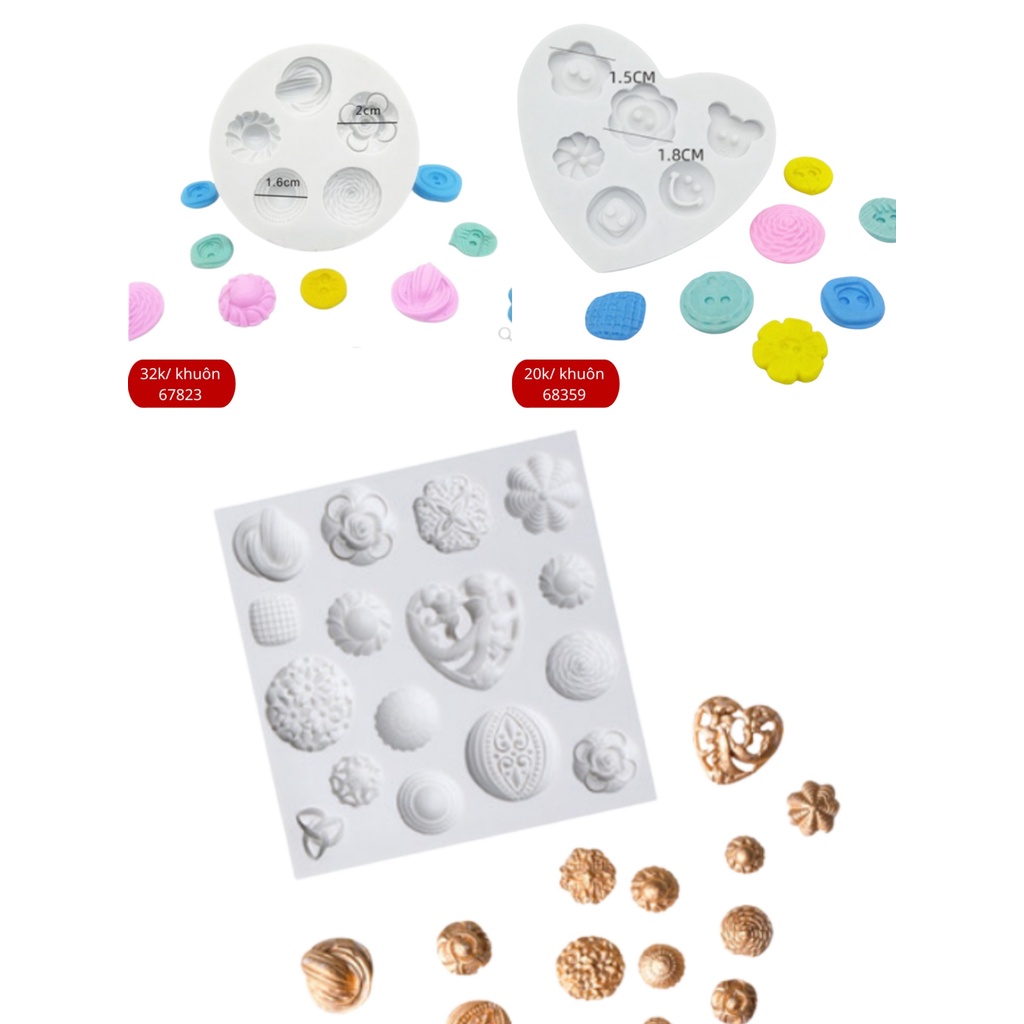 Khuôn silicone tạo hình fonadant socola hình cúc khuy các loại