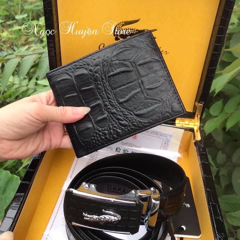 ⚜️𝑭𝑼𝑳𝑳𝑩𝑶𝑿⚜️Combo set thắt lưng ví da nam vân cá sấu hàng cao cấp, thiết kế sang trọng nam tính, Tặng hộp da xịn loại 1