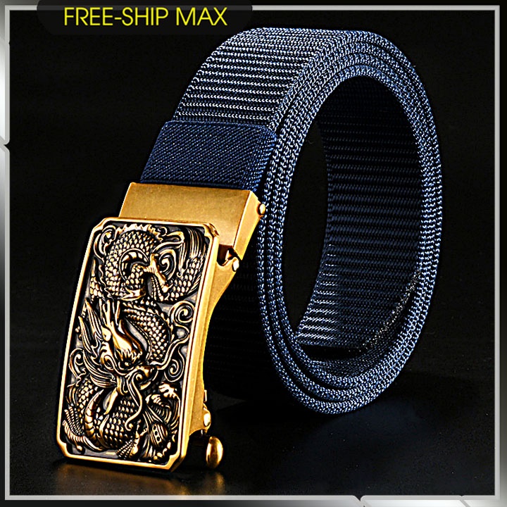 Thắt lưng nam chất liệu vải dù PE-Size 3.5 x 115cm dày 0.25 cm - Khóa kim vàng hình rồng - đại bàng - phong cách độc đáo