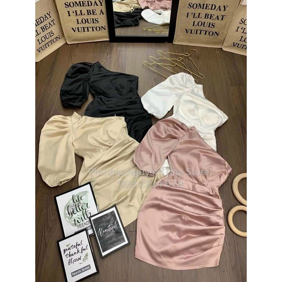 Đầm body lệch vai tay phồng xinh xắn | BigBuy360 - bigbuy360.vn