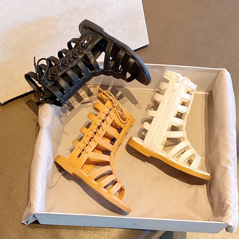 Giày Sandal Chiến Binh Bé Gái Cao Cổ - Sandal Cho Bé Gái khóa kéo phối dây thắt cực xinh phong cách Hàn Quốc [V183]