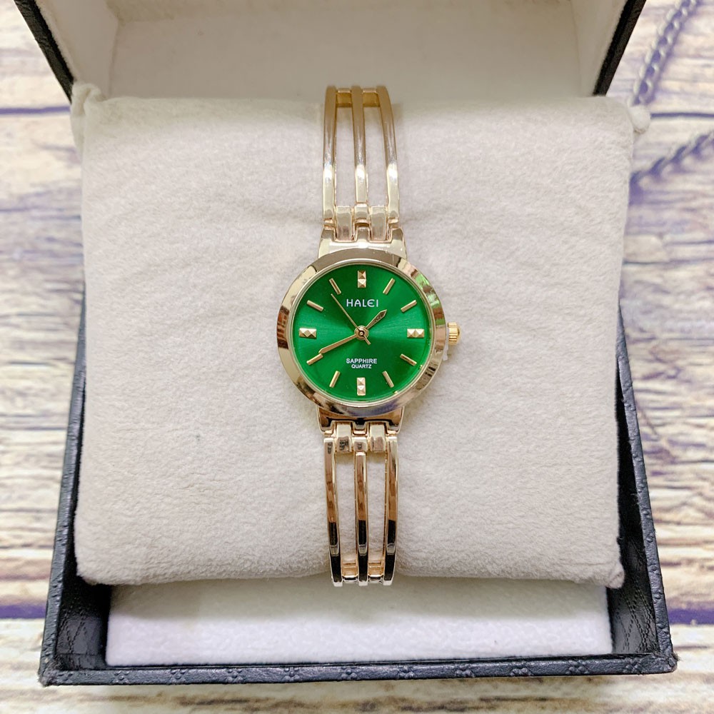 Đồng hồ nữ Halei máy Nhật mạ vàng dây kim loại dáng còng | BigBuy360 - bigbuy360.vn