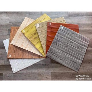 Xốp dán tường vân giả gỗ 70x77cm dày 5mm keo siêu di