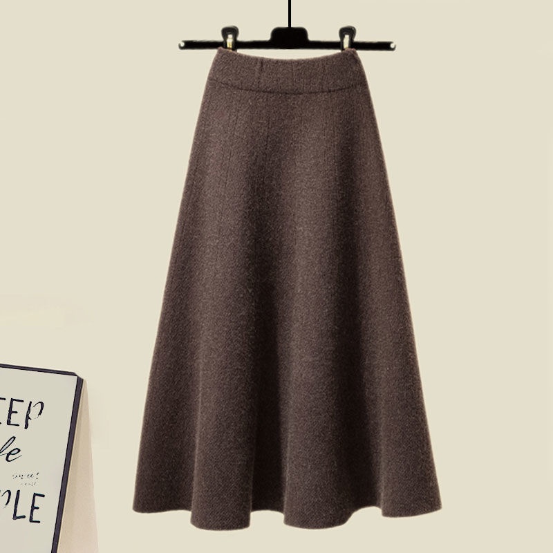 Plus Bộ Áo Sweater Dệt Kim Dáng Ôm Phối Chân Váy Cỡ Lớn Thời Trang Thu Đông 2023 Cho Nữ