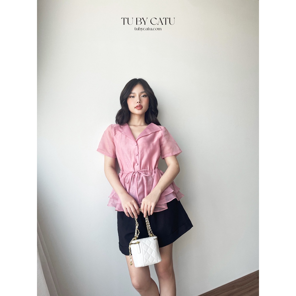 TUBYCATU | Áo organza cổ bẻ rút eo nhiều màu