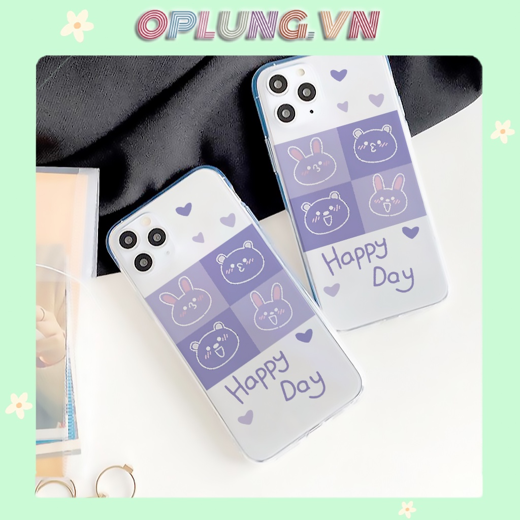 Ốp lưng iphone Gâu thỏ Happy silicon dẻo cho iphone 6splus/7/7plus/8/8plus/x/xr/xs/11/12/pro/max/plus/13promax t123