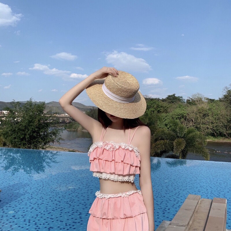 Japanese soft girls  summer new sweet and lovely lace vest design niche swimsuit girl