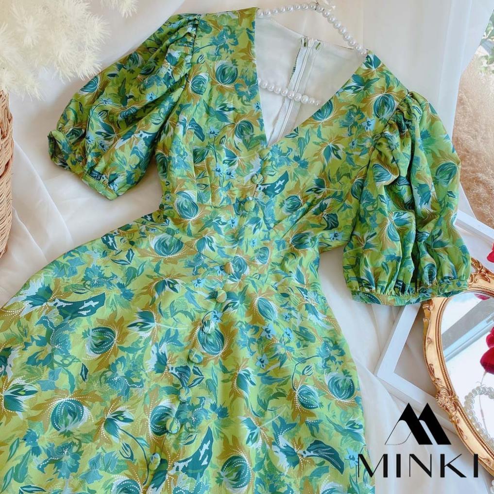 [TTTK] ĐẦM HOA TAY BỒNG DÁNG CHỮ A - CHẤT LIỆU CAO CẤP - MÀU XANH HOA | BigBuy360 - bigbuy360.vn