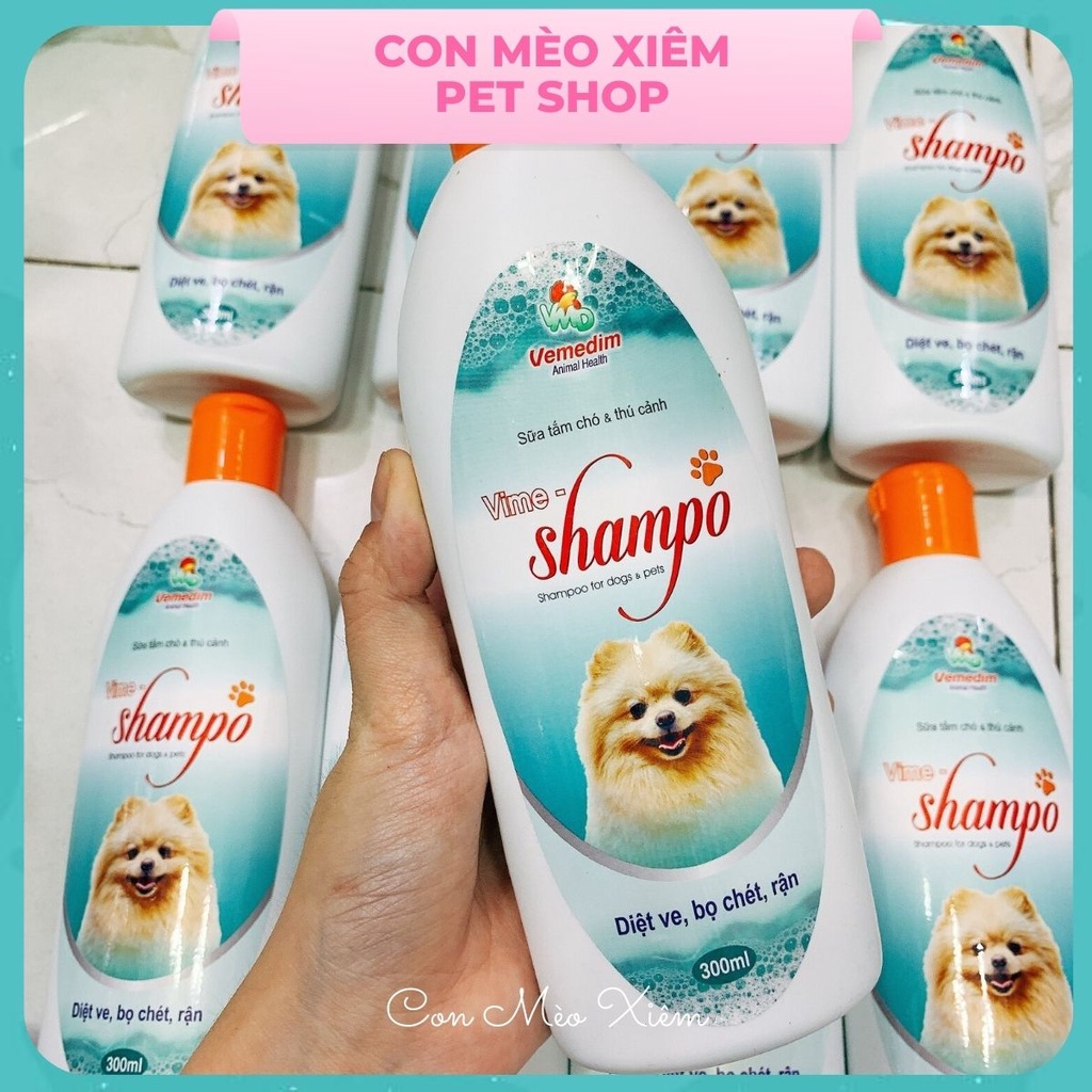 Sữa tắm chó mèo ve rận bọ chét Vemedim 300ml nắp cam, chăm sóc dưỡng lông thú cưng Con Mèo Xiêm