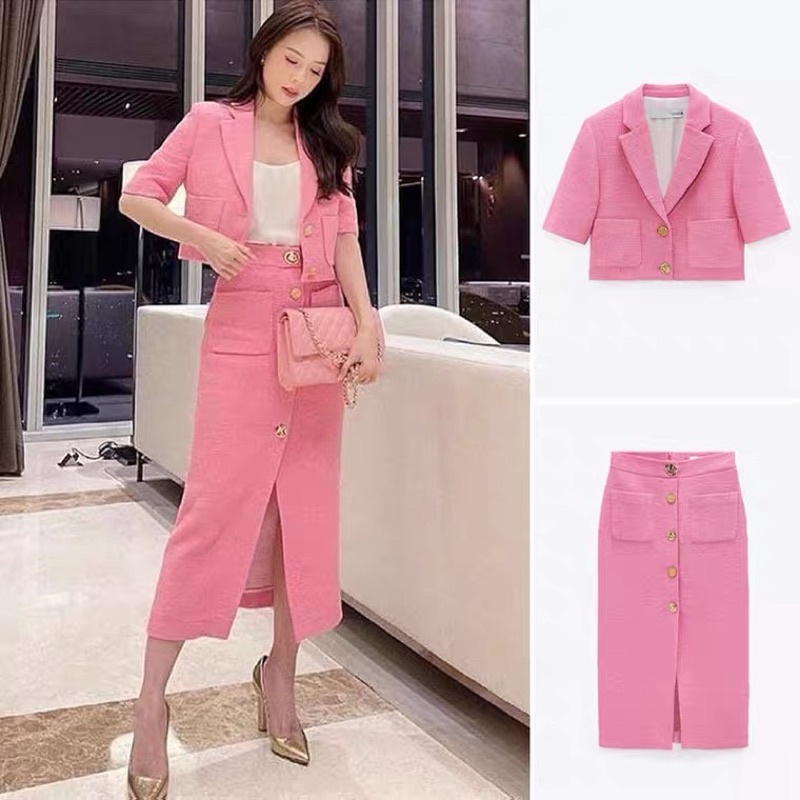 BỘ DẠ ÁO KHOÁC LỬNG CHÂN VÁY MIDI ZARA AUTHENTIC TUỒN STORE