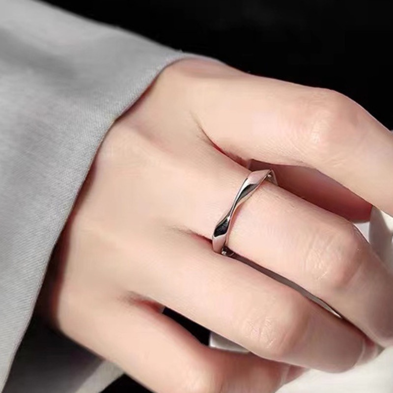 Nhẫn thiết kế hở hình gợn sóng có thể điều chỉnh phong cách Hàn Quốc 19A1402