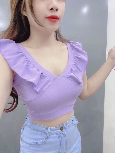 Free ship_Áo cổ V cánh tiên croptop