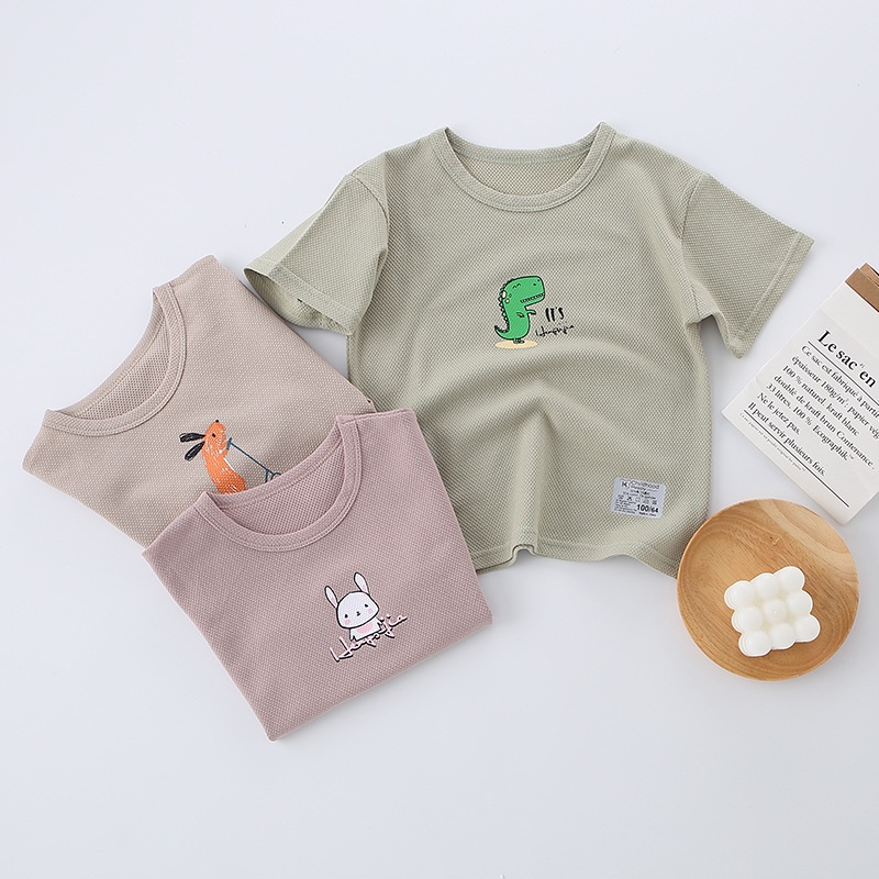 Áo Thun Cotton Tay Ngắn Cổ Tròn Thoáng Khí In Họa Tiết Hoạt Hình Phong Cách Hàn Quốc Dành Cho Trẻ Em 90-160cm