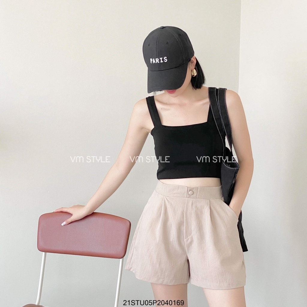 Quần short nữ ống rộng VM STYLE chất đũi trơn phối nút bọc trẻ trung-602- 22STU03P20203 | BigBuy360 - bigbuy360.vn