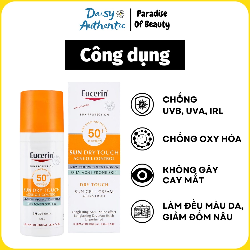 Kem Chống Nắng Eucerin Sun Gel-Creme Oil Control Dry Touch SPF 50+ - Kiểm Soát NhờN