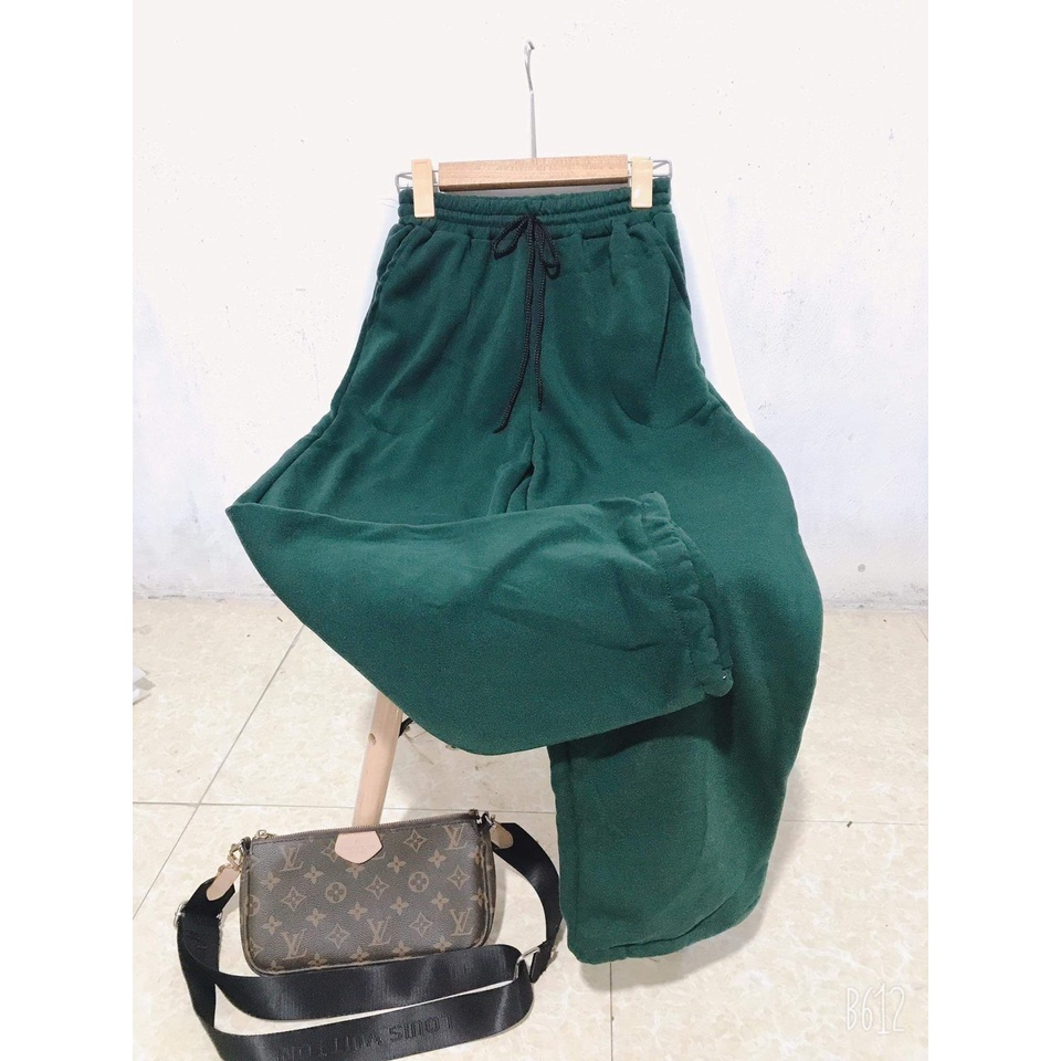 Quần jogger nữ xanh rêu thể thao ống rộng nỉ cotton cá tính - Kim Dung Fashion store