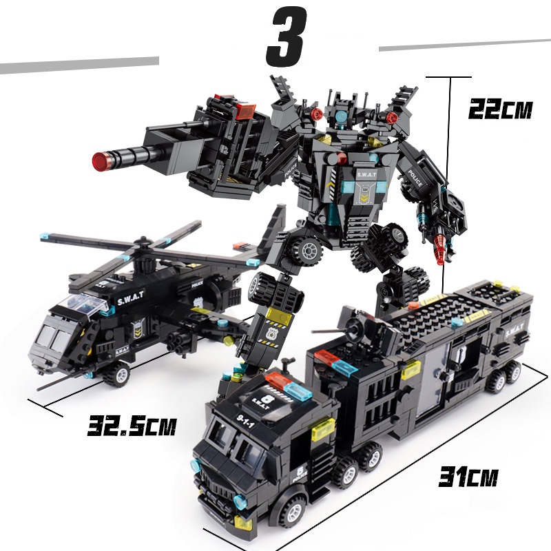 [920 CHI TIẾT] Bộ đồ chơi lắp ráp Lego Cảnh Sát đội đặc nhiệm Lego SWAT lắp ghép mô hình Robot và Máy Bay