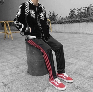 Stripped pant - Quần 3 sọc đỏ - Đen (Có ảnh thật)