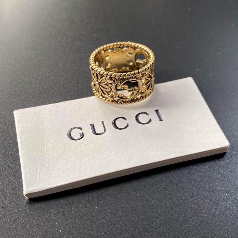 Nhẫn Gucci Mạ Vàng/Bạc 925 In Chữ GG Đôi Phong Cách Hàn Quốc Đơn Giản Thời Trang Cho Nữ