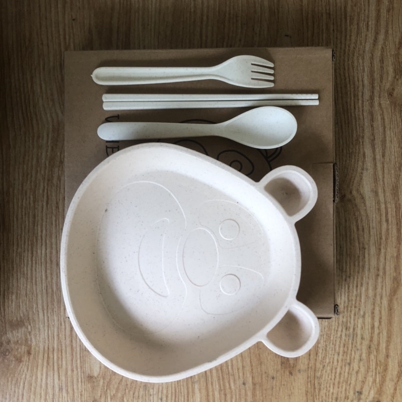 Đĩa ăn dặm lúa mạch cho bé trọn bộ thìa đũa và nĩa