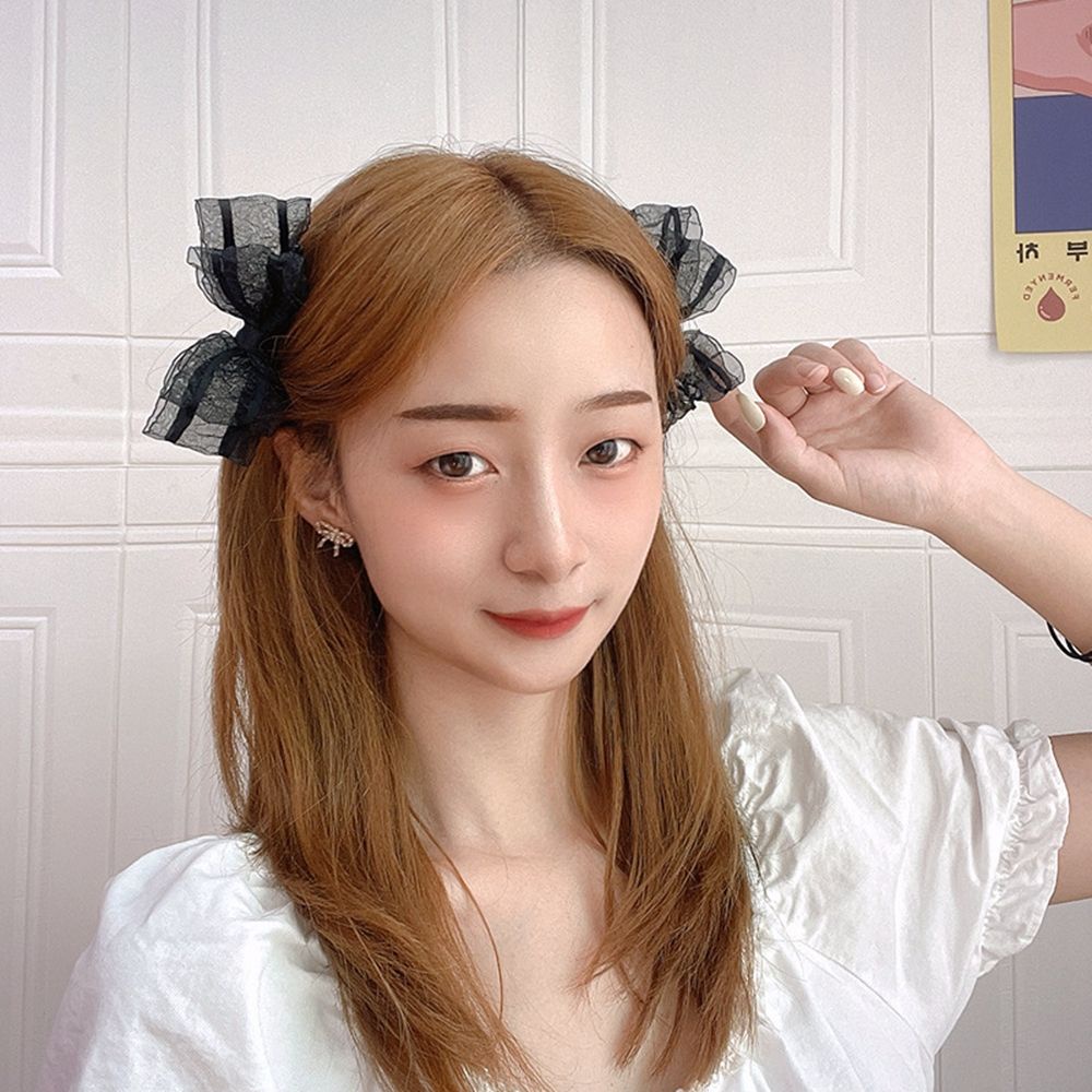 Kẹp tóc nơ bằng hợp kim phối ren nhiều màu sang trọng dành cho nữ