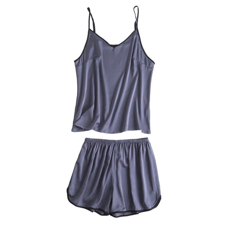 Bộ đồ ngủ giả lụa hai mảnh thiết kế đơn giản thoải mái cho nữ