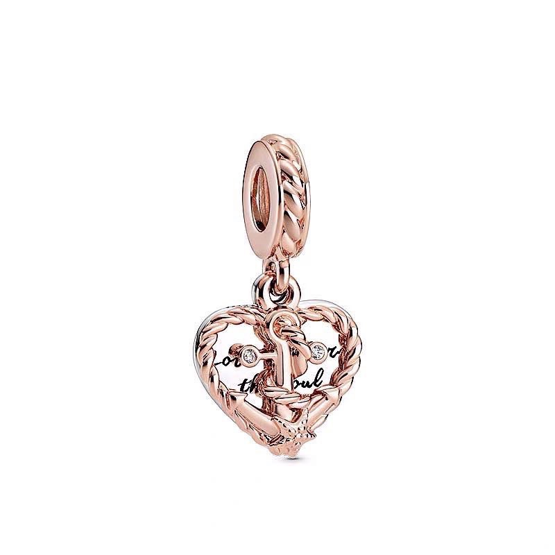 charm pan treo tim vàng hồng bạc s925