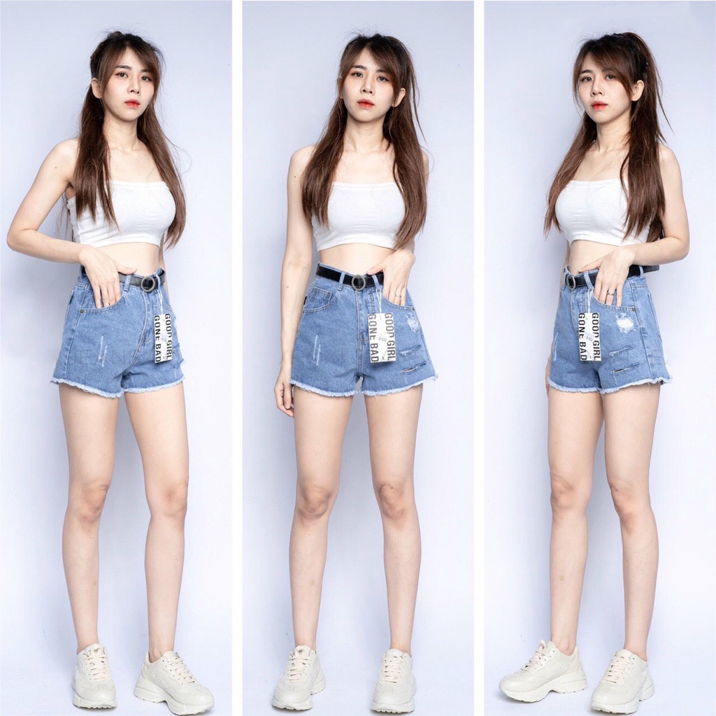 Quần short jean nữ sành điệu phối rách chất jean denim bền đẹp AnNgo - AT215