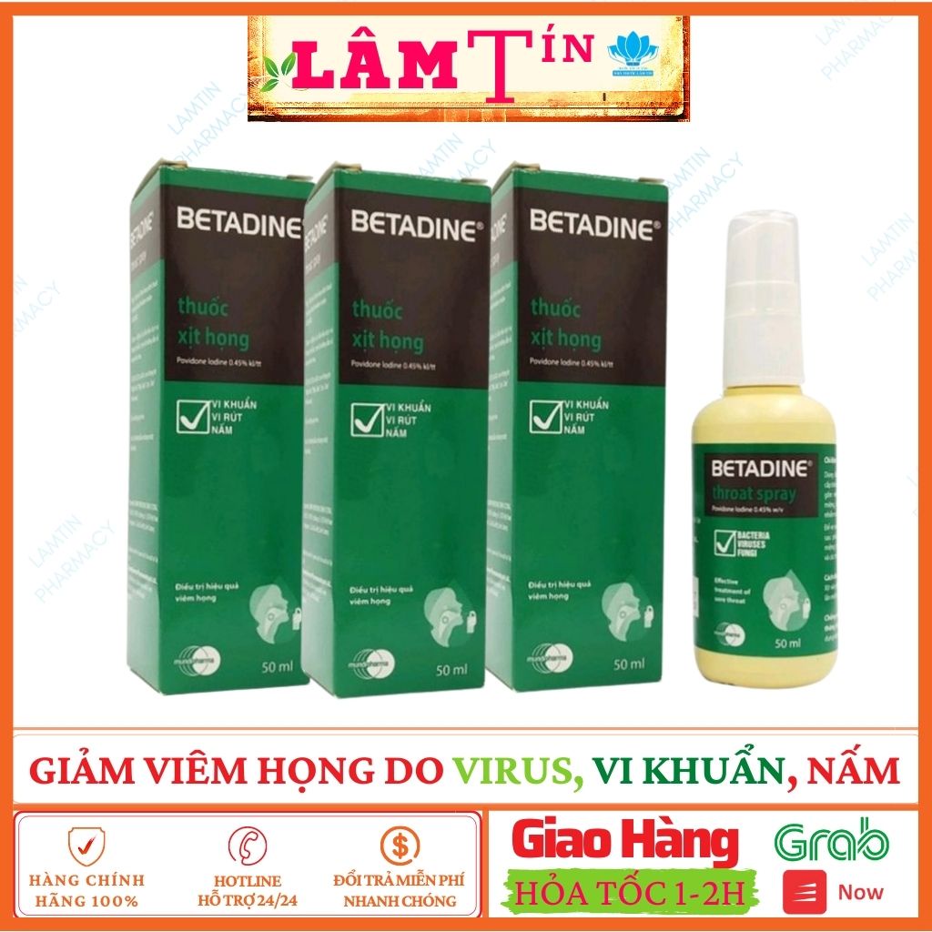 BETADINE xịt họng Throat Spray hỗ trợ viêm họng do nấm, vi khuẩn lọ 50ml