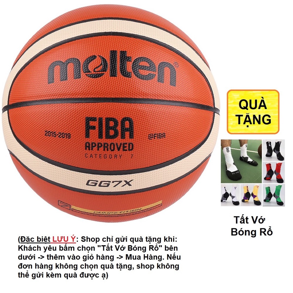 [XẢ LỖ] Bóng rổ Molten FIBA GG7X size 7 da PU chơi indoor outdoor TẶNG kim bơm + túi lưới banh đẹp bền bám tay tốt nhồi