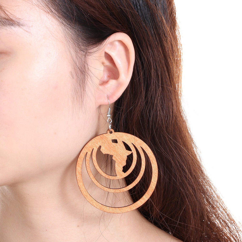 Đôi bông tai bằng gỗ dáng dài phong cách bô hem dành cho nữ