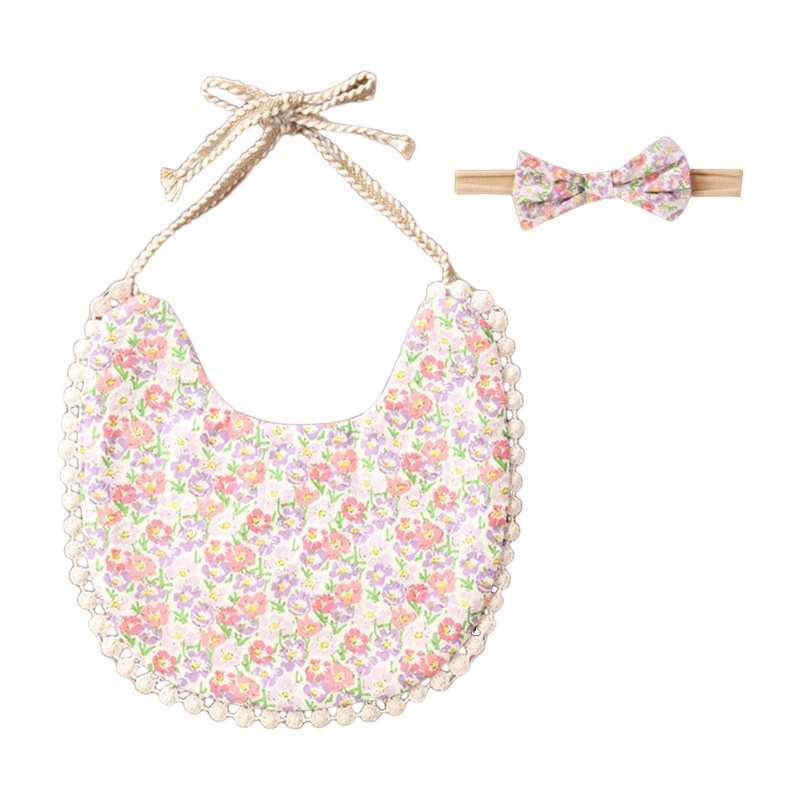 Bộ Khăn Choàng Cổ Và Yếm Ăn Bằng Cotton Lanh In Họa Tiết Thắt Nơ Xinh Xắn Cho Bé