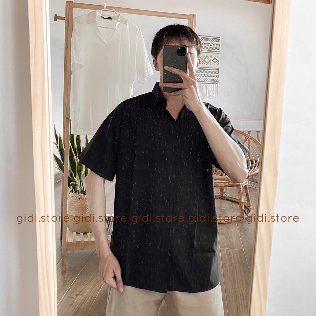 Áo sơ mi KHÔNG NÚT tay lỡ Nam Nữ Unisex - sơ mi ngắn tay phong cách Hàn Quốc vải lụa không nhăn, cực mát