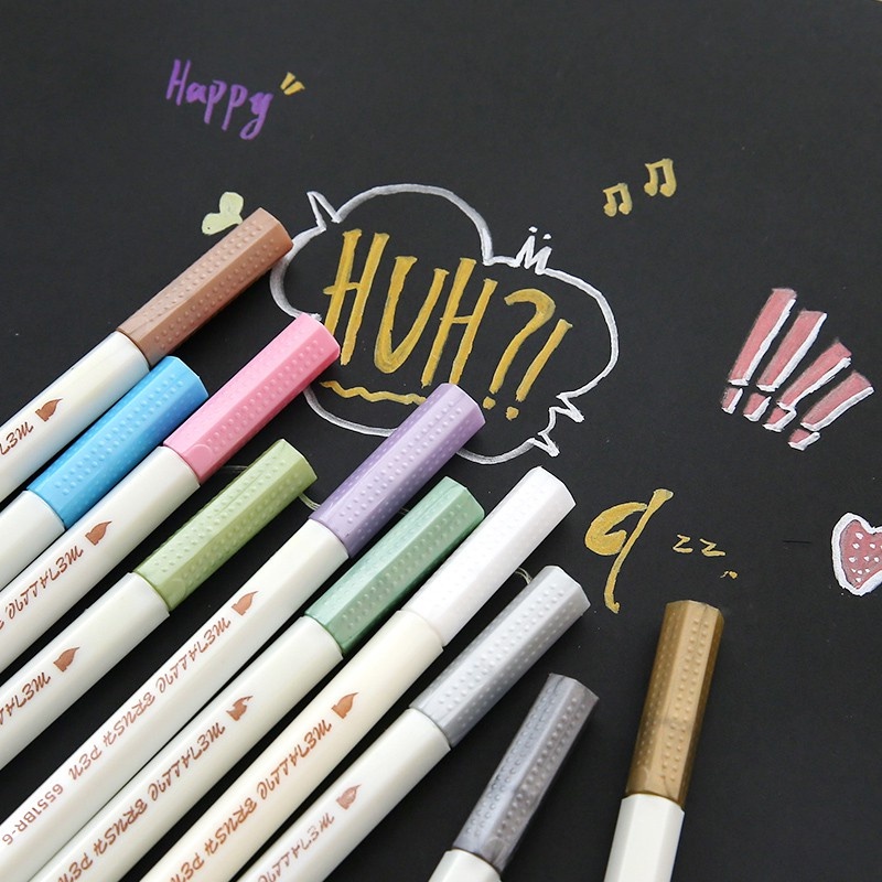 Bút brush pen metalic ánh nhũ DecorMe viết caligraphy trang trí sổ tay bullet journal full set nhiều màu