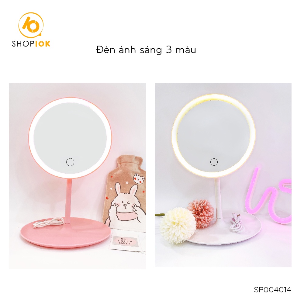 Gương để bàn trang điểm SHOP10K, Gương đèn led cảm ứng mẫu tròn SP004014