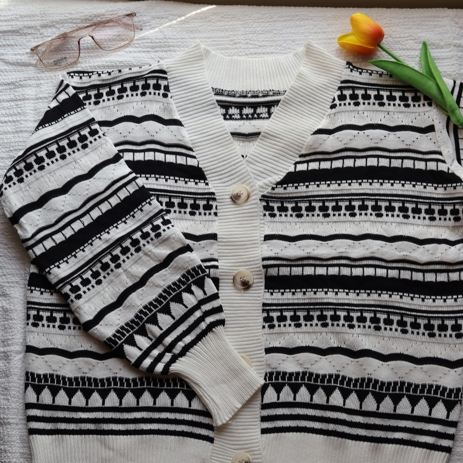 Áo khoác cardigan len nữ dài tay dệt kim thổ cẩm phong cách Hàn Quốc đẹp | BigBuy360 - bigbuy360.vn